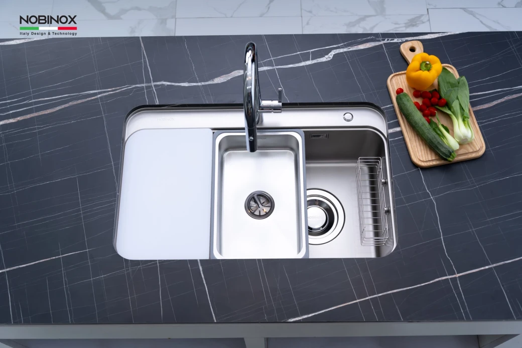 chậu rửa bát 1 hố bát rác lệch NOBINOX NOVA A382