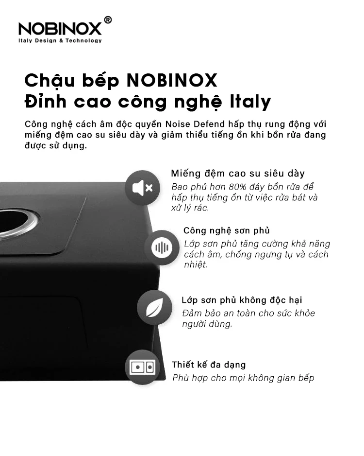 Công nghệ chậu rửa bát 1 hố NOBINOX LIKEN NL724D
