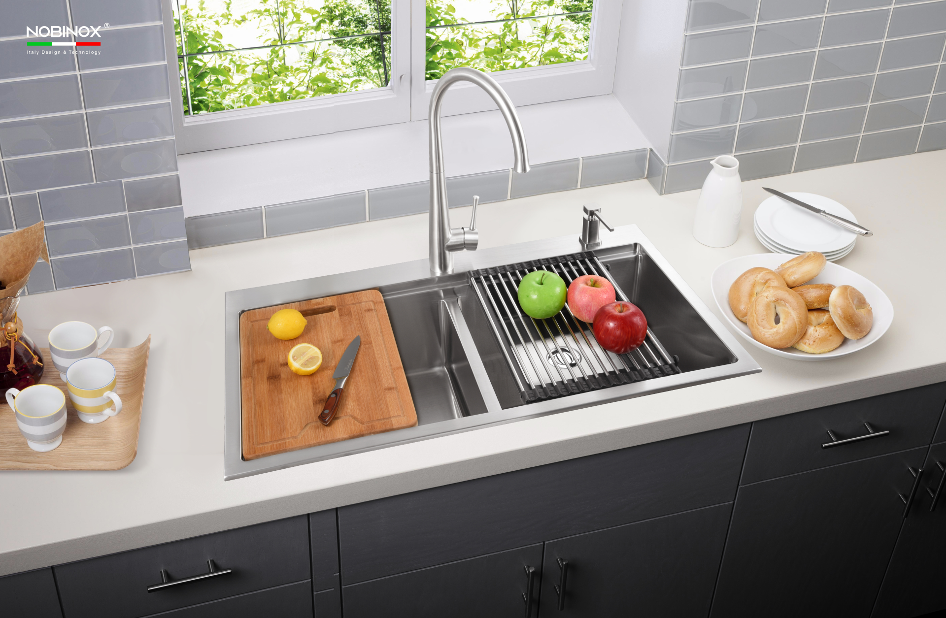 CHẬU RỬA BÁT 2 HỐ NOBINOX LIKEN NL785 - hover