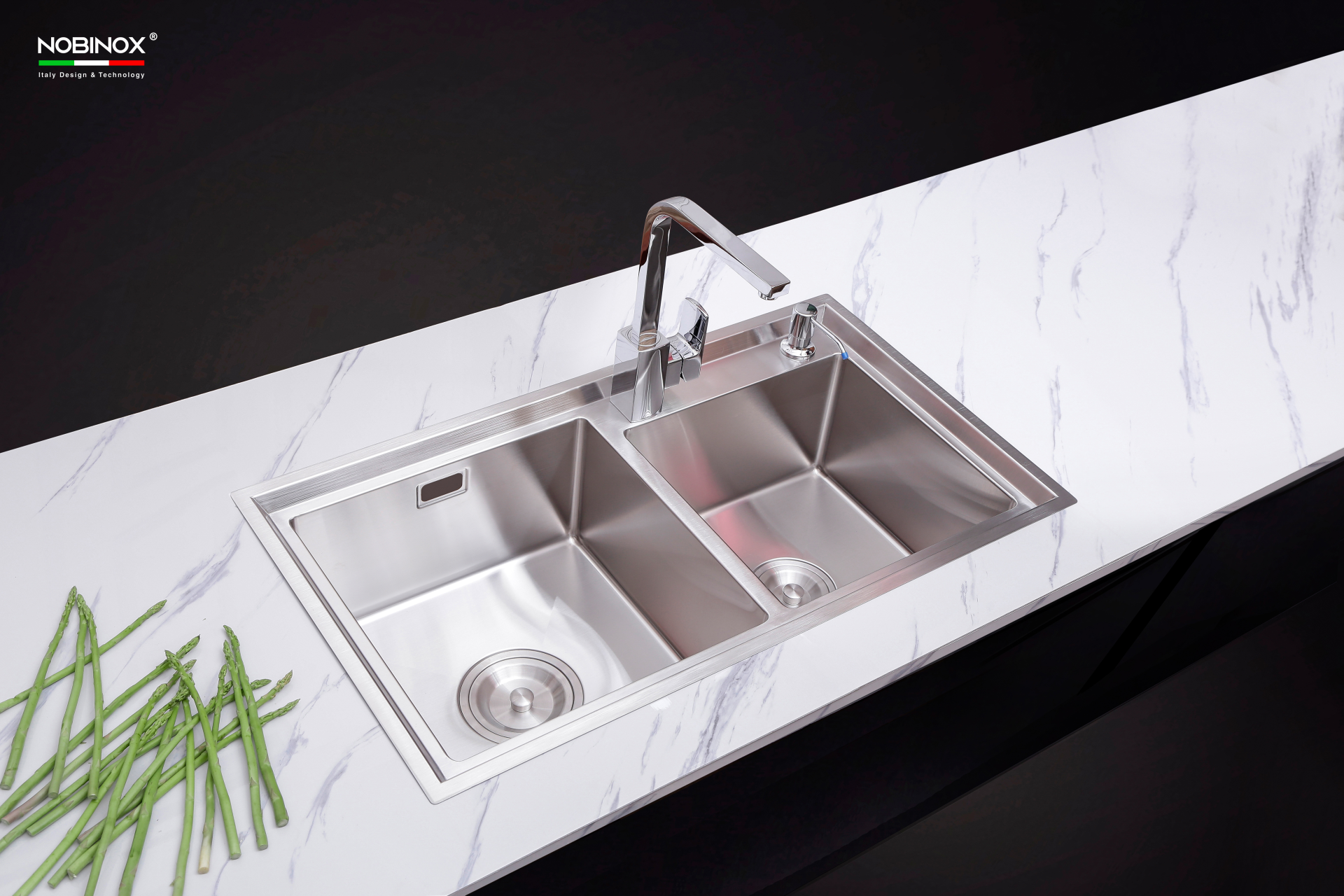 CHẬU RỬA BÁT 2 HỐ NOBINOX LIKEN NL786 - hover