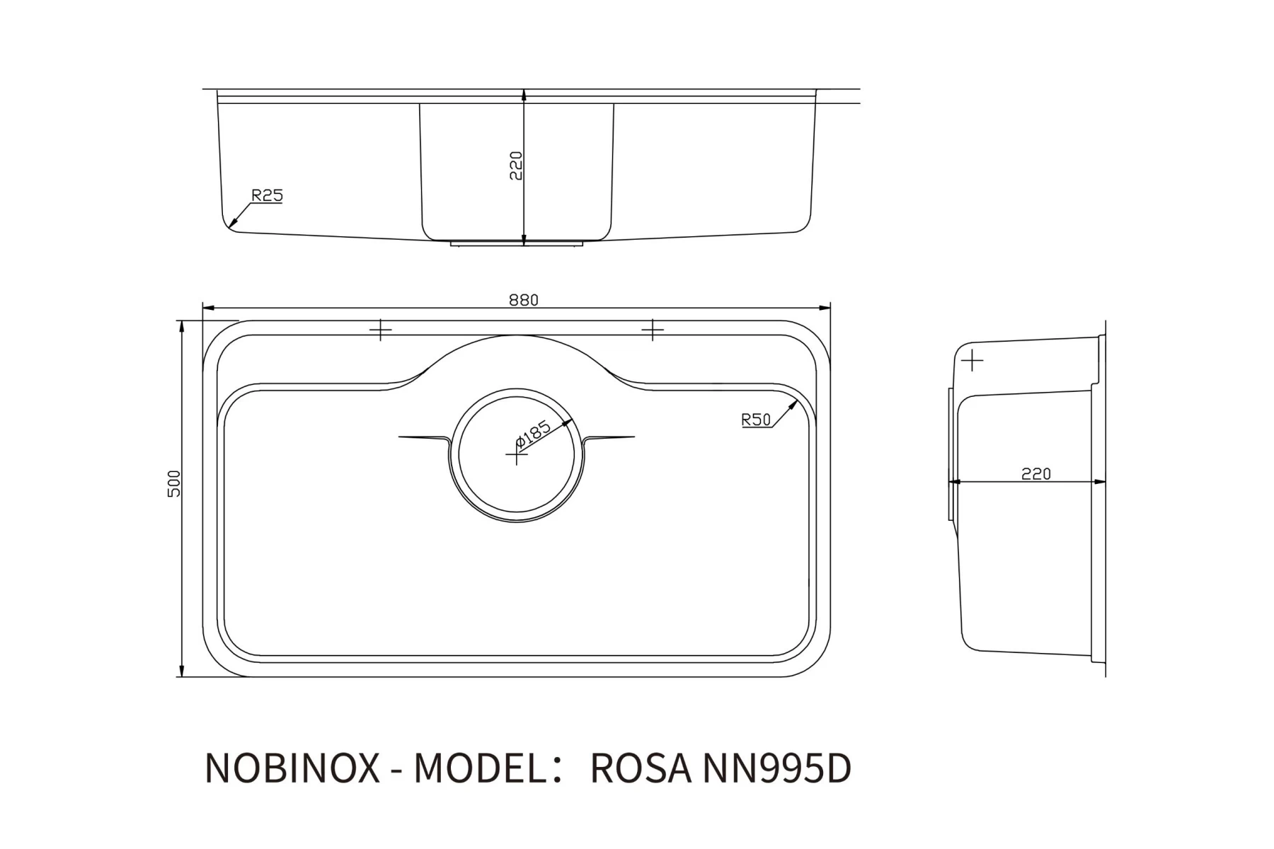 Ảnh CHẬU RỬA BÁT 1 HỐ NOBINOX ROSA NN995D 20